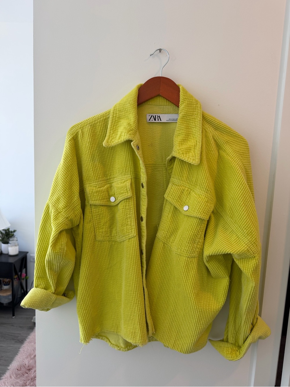 ZARA Lime Green Corduroy Oversized Shirt Jacket
